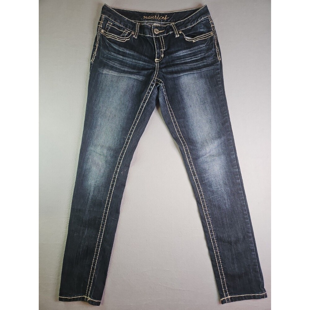 Maurices Women’s Tapered Dark Wash Blue Denim Jeans M Stretch 5-Pocket